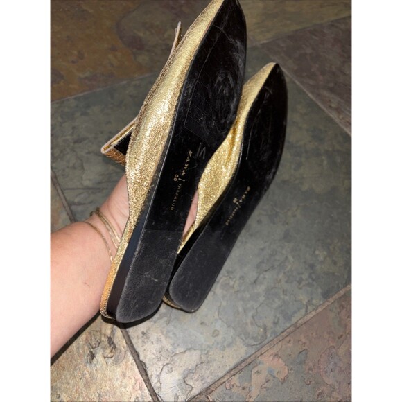 Zara Gold Square Toe Mules Slides Metallic Women Fringe EU 38 - Picture 3 of 11